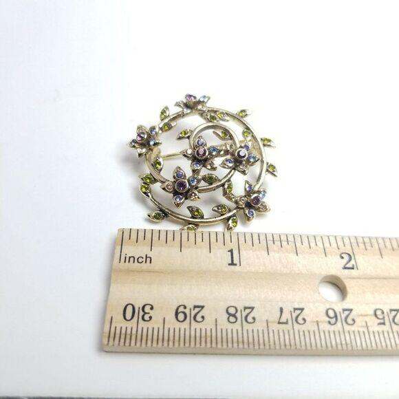 Vintage Monet Pastel Purple and Green Rhinestone Floral Swirl Brooch, Spring - Picture 5 of 6